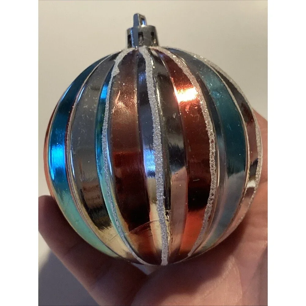 Vintage Christmas Textured Ball Ornament Plastic Multicolor Holiday Tree